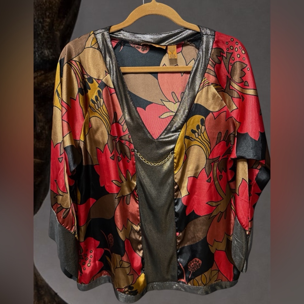Gold Flava women’s plus size 16 blouse 80’s vintage metallic bronze chain accent